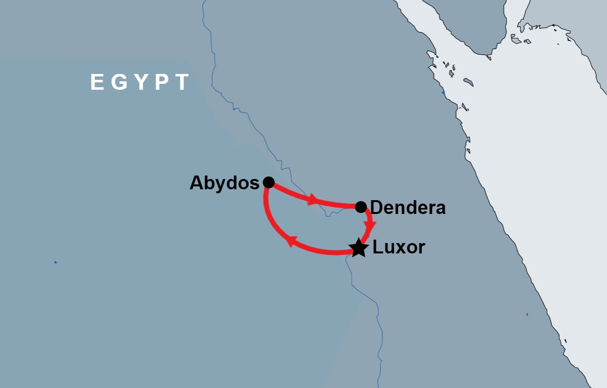 2 Day Luxor, Dendera and Abydos route map